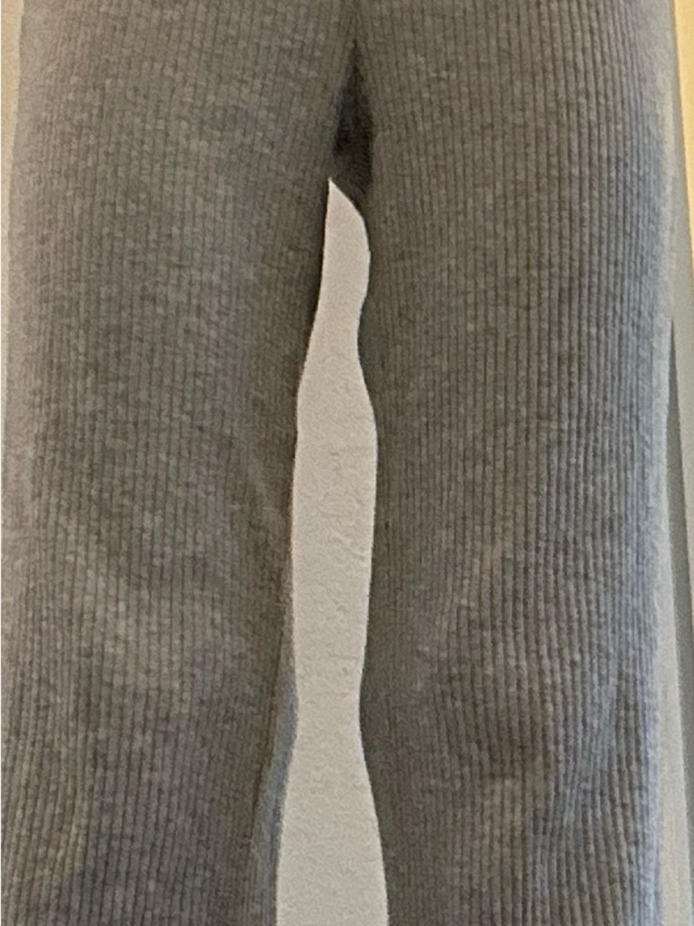 Ribbed Knit Wide-Leg Pants in Charcoal Gray